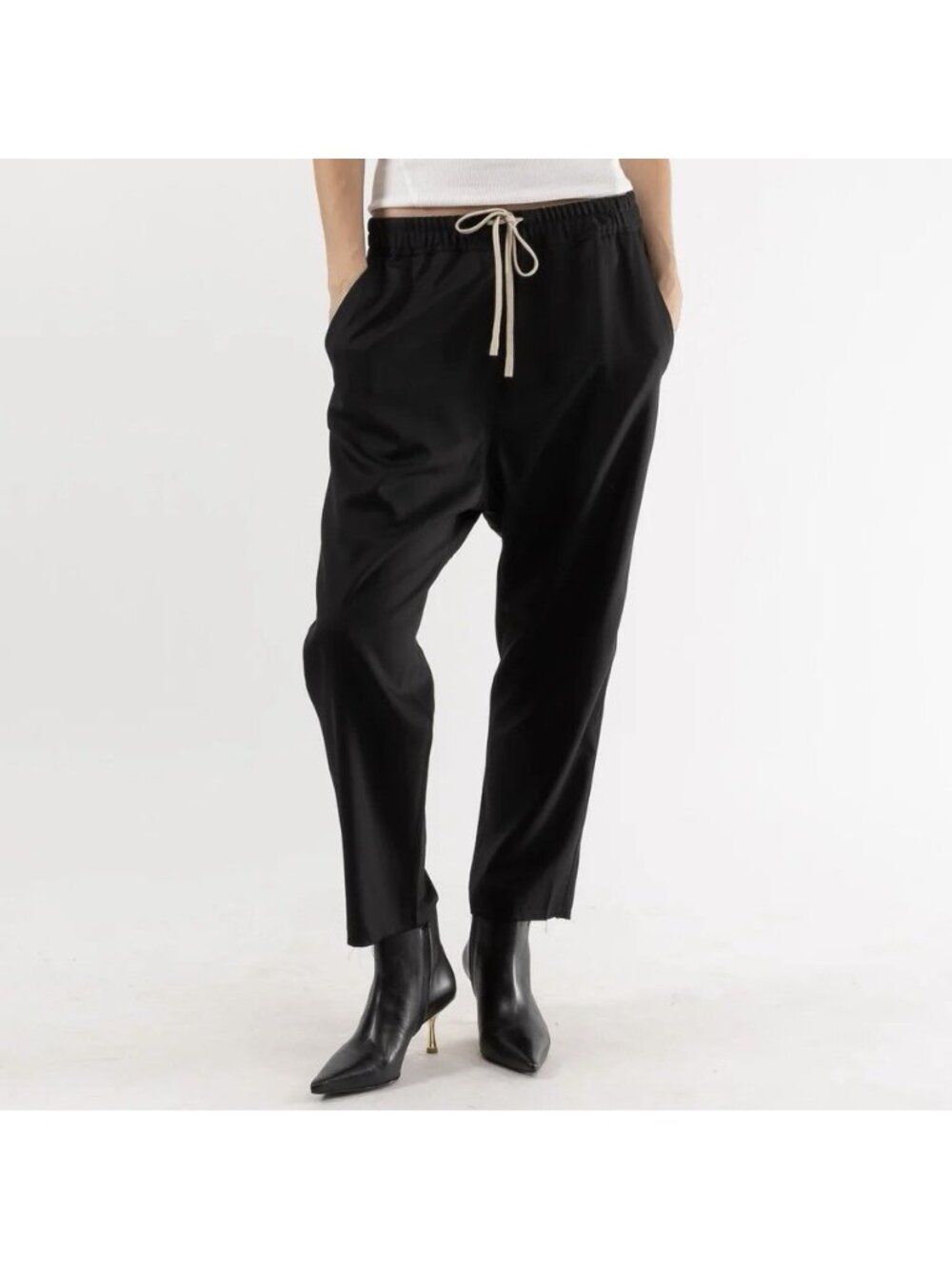 Nili Lotan Black Aida Pant Relaxed Wool Cropped Trouser Dropped Crotch Size XS